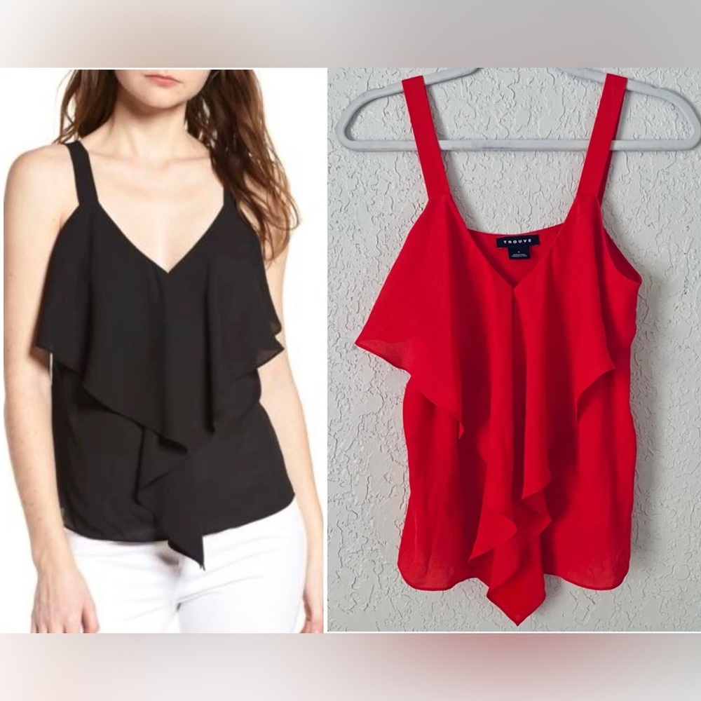 NWOT Nordstrom Trouvé red ruffle front top
